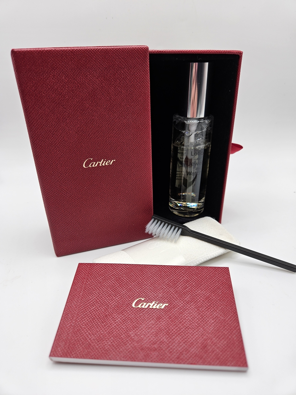Cartier Jewelry and Watch Cleaning Kit Lotion Spray Brush Polishing Cloth Box